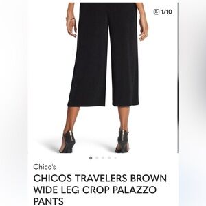 Chico’s Travelers Women Brown Wrinkle Free Crop Wide Leg Pull on Palazzo Pants M